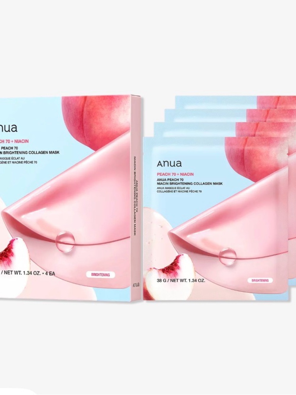 Anua Peach 70 + Niacin Brightening Collagen Mask - Brand New Box of 4.